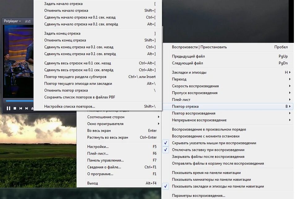 Воспроизвести в POTPLAYER контекстное меню. POTPLAYER конвертирование. Зрительные образы для проигрывателя POTPLAYER. Установить дополнительные кодеки POTPLAYER.