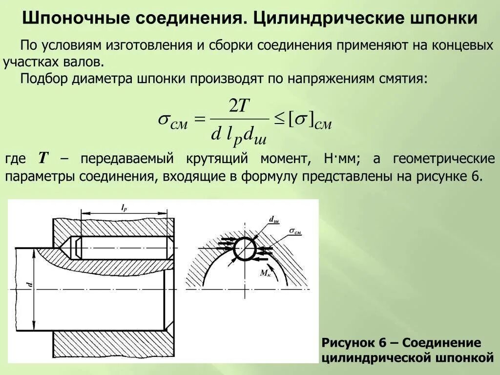 Определение среза. Соединение цилиндрической шпонкой. Параметры шпоночного соединения. Шпоночное соединение с цилиндрической шпонкой. Виды соединения шпонкой.