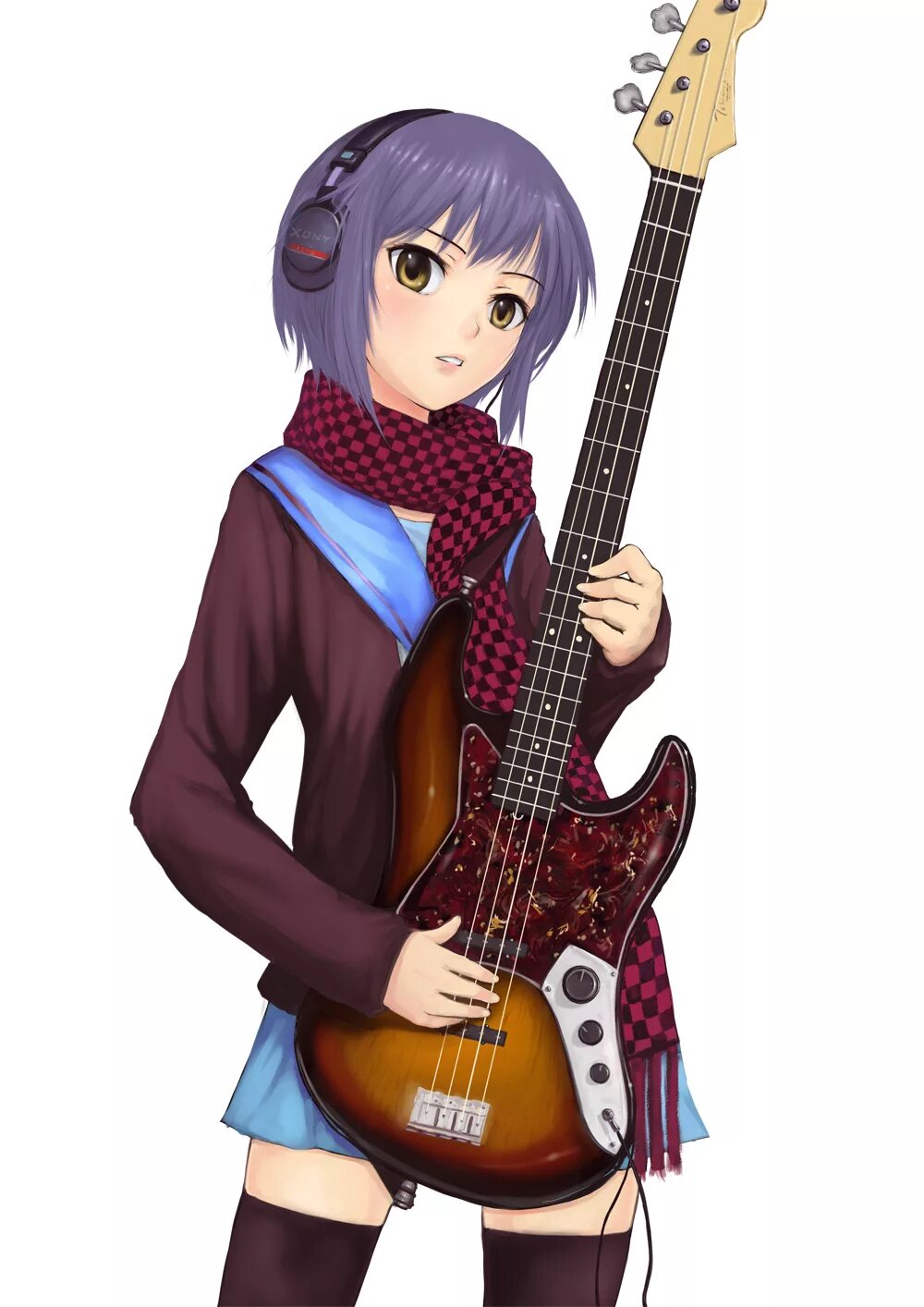 Bass girl. Юки Нагато с гитарой. Yuki Nagato Guitar. Харухи Судзумии с гитарой арт. Харухи с гитарой.