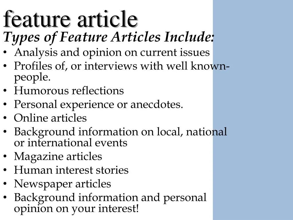 Feature article. Feature article разница. Feature article examples. Разница между feature и article. Detailed articles