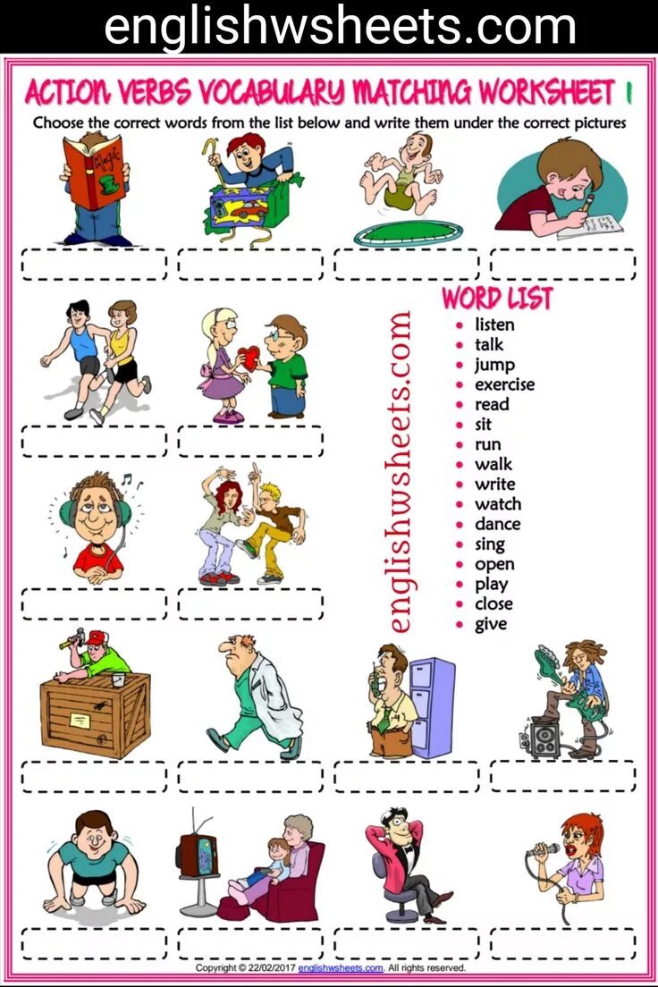 Match the verbs with the words. Глаголы Worksheets. Глаголы на английском для детей задания. Задания на глаголы действия в английском. Задания по английскому глаголы действия.