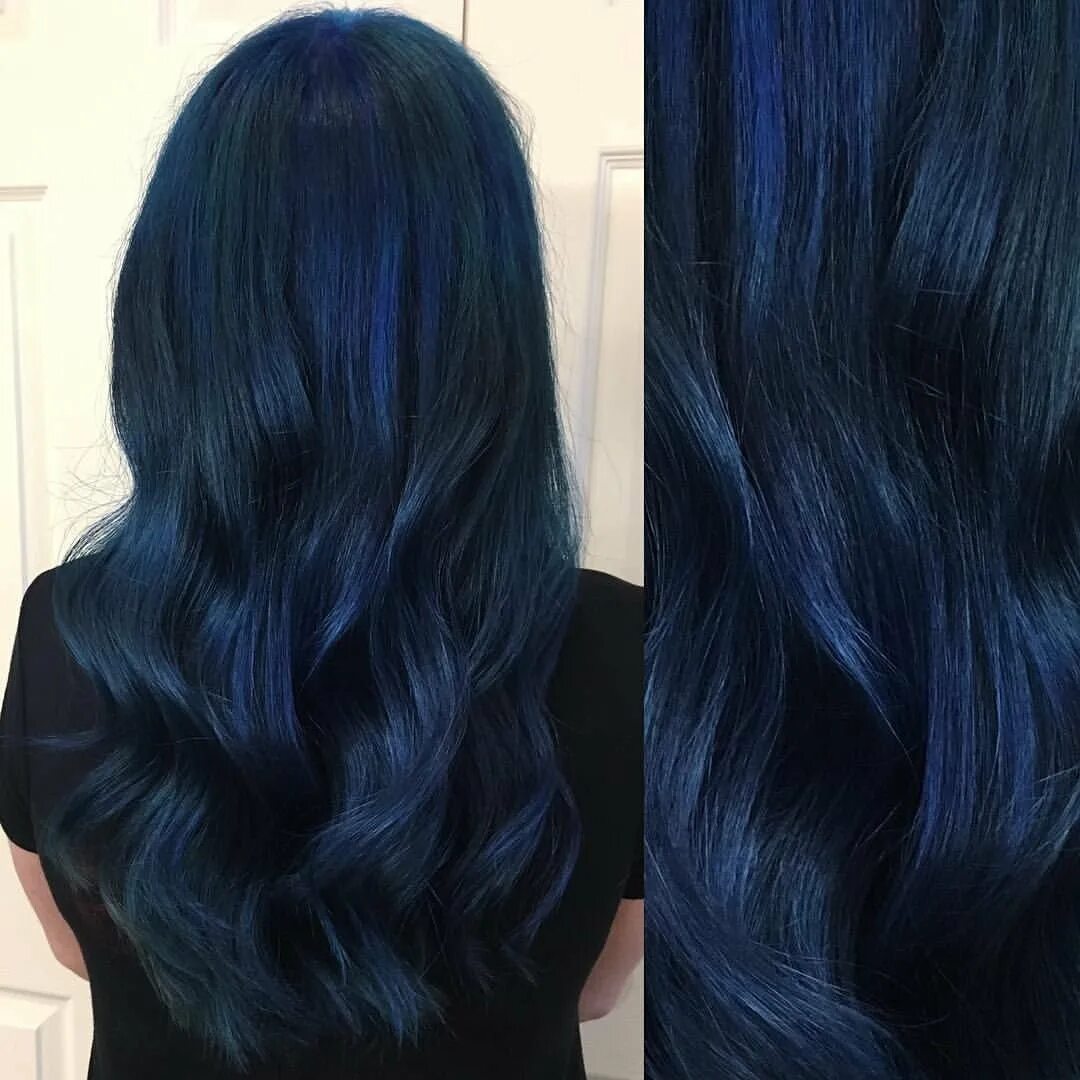 Закрасить черный волос. Сине черный цвет волос. Тёмный синий цвет волос. Темно синий на темных волосах. Синяя краска на темные волосы.