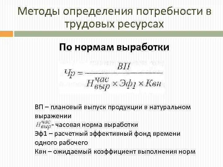 Определить выработку на 1 рабочего. Выработка в натуральном выражении. Определение потребности предприятия в трудовых ресурсах. Коэффициент выполнения норм выработки. Выработка трудовой метод.