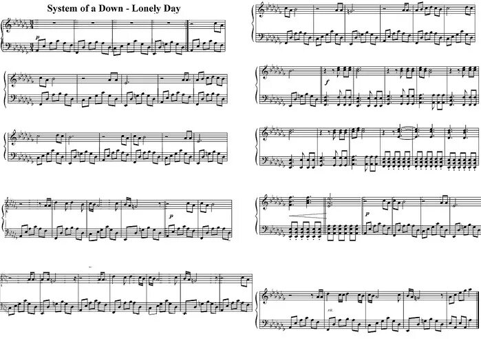 Such lonely. Lonely Day Ноты для фортепиано. System of down Lonely Day Ноты для пианино. Lonely Day System of a down Ноты для фортепиано. Lonely Day System of a down Ноты.