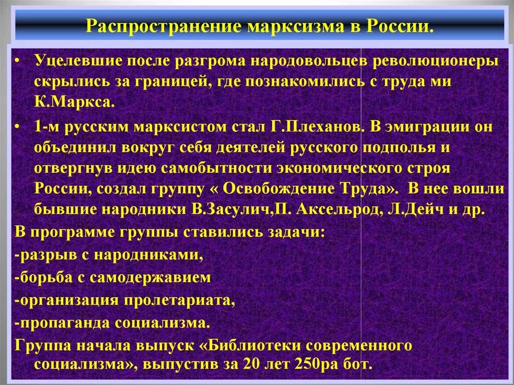 Причины распространения марксизма в России. Начало рабочего движения и распространение марксизма. Марксистское движение в России. Предпосылки распространения марксизма в России. Результаты рабочего движения