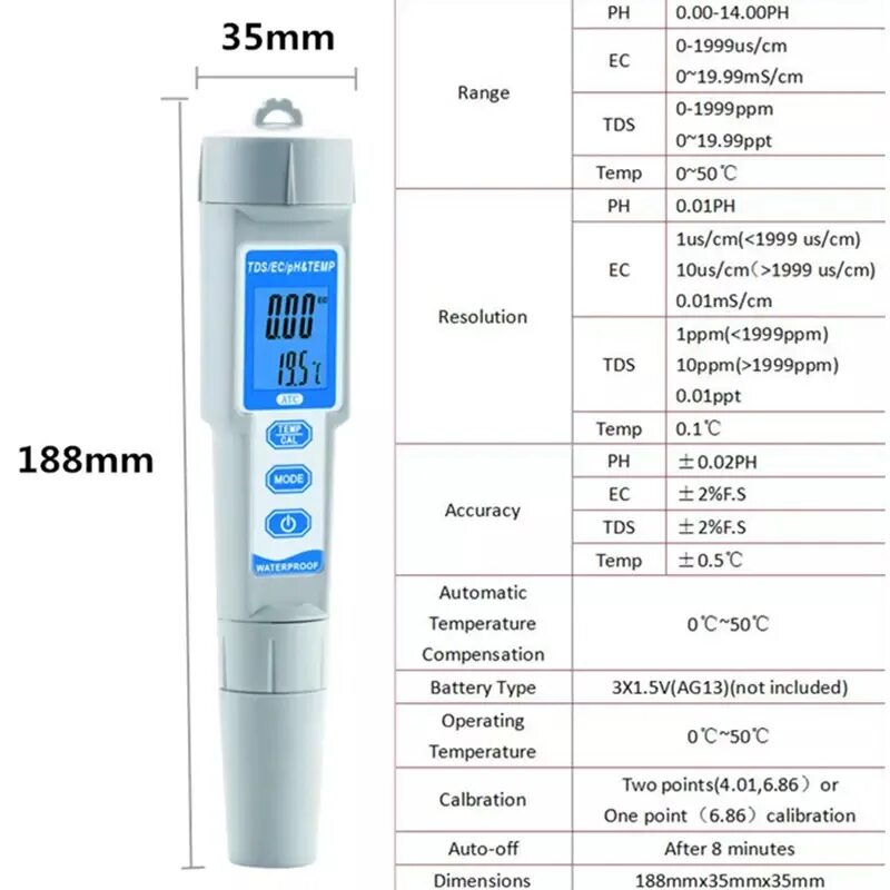 Tds temp. Тестер воды TDS&EC таблица. Солемер TDS метр, измеритель жесткости воды (EC/TDS/Temp com-100). Тестер жесткости воды TDS EC. PH/TDS/EC/Temp.