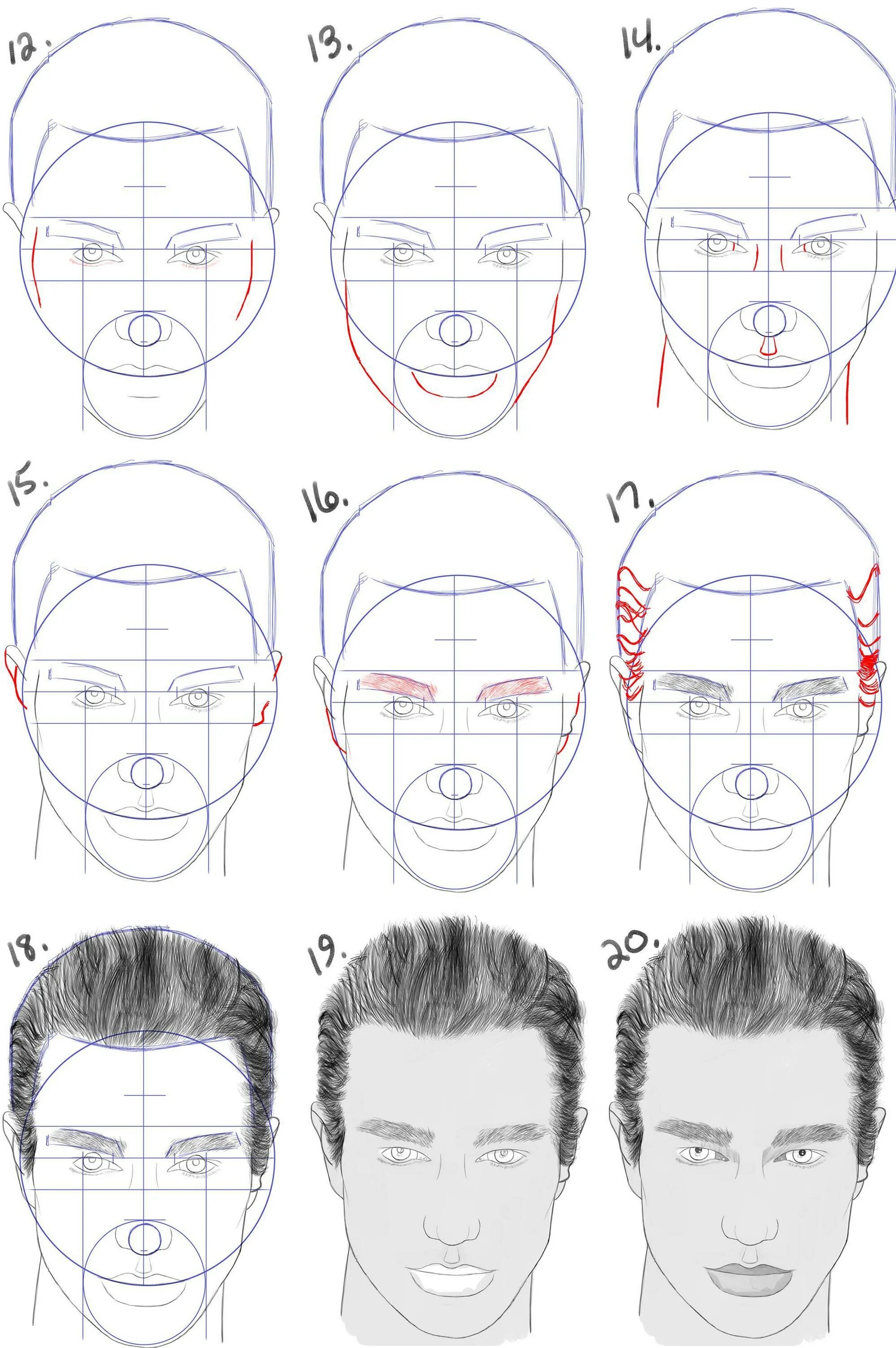 Лицо рисунок схема. Поэтапное рисование лица. Схема зарисовки лица человека. Схема лица человека для рисования. Пошаговый рисунок лица человека.