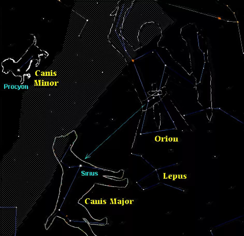Сириус звезда какого созвездия. Созвездие Орион и большой пес. Орион + большой пёс (Сириус). Созвездие большой пёс с созвездием Ориона. Созвездие Ориона и Сириус на карте звездного.