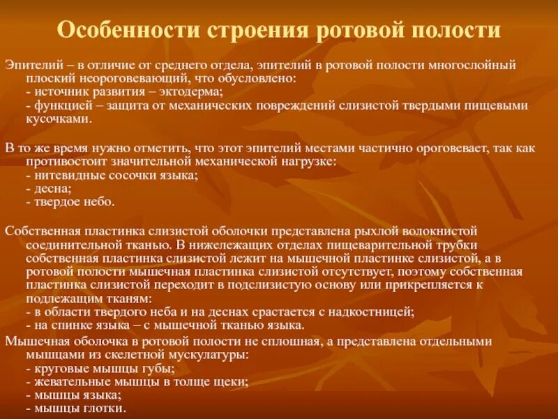 Ротовая полость характеристика таблица