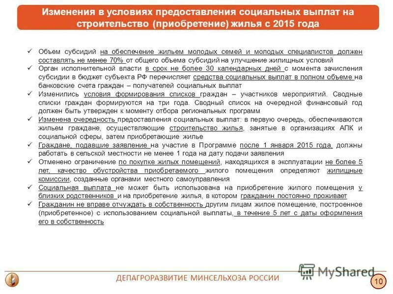 предоставление социальной выплаты на приобретение жилья