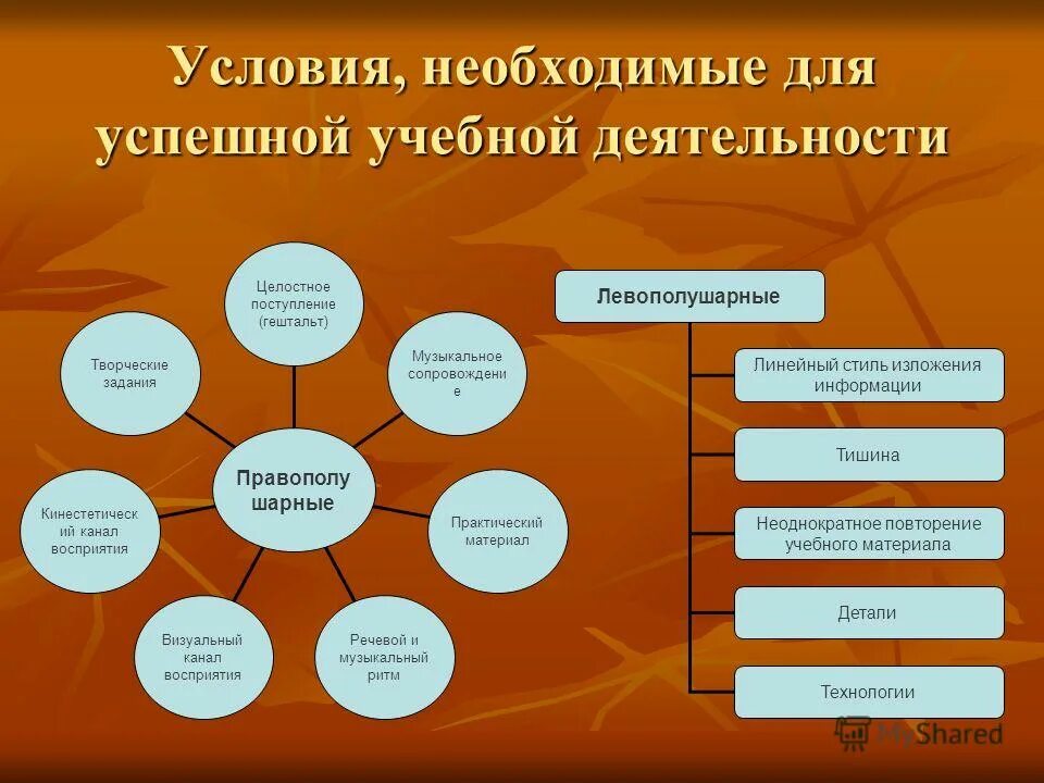 Условия необходимые для успешной учебной деятельности. Абстрактный линейный стиль изложения информации,. Условия необходимые для успешной учебной деятельности. Стимулирование мотивов учебной деятельности. Успешность обучения.