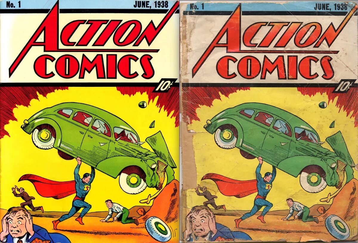 Комиксы выпуски. Супермен 1938 первый выпуск. Супермена в комиксе Action Comics #1. Первый комикс про Супермена. Самый первый комикс.
