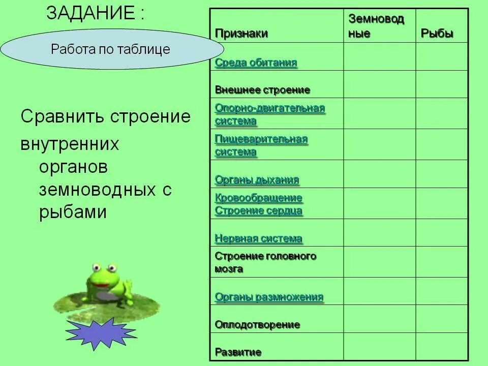 Рыба сходства и различия. Система органов земноводных таблица 7 класс. Опорно двигательная система амфибий и земноводных таблица. Сравнительная характеристика систем органов рыб и земноводных. Внутреннее строение рыб и земноводных таблица.