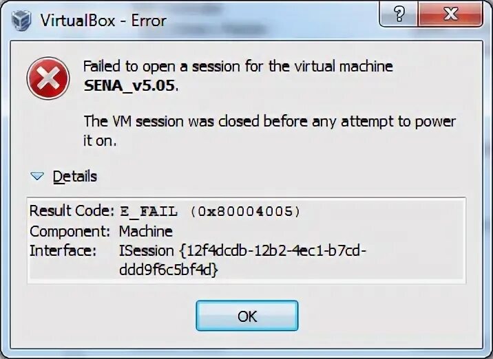 Virtualbox код ошибки e fail. Код ошибки: e_fail (0x80004005). Ошибка запуска программы «Oracle VM VIRTUALBOX»..