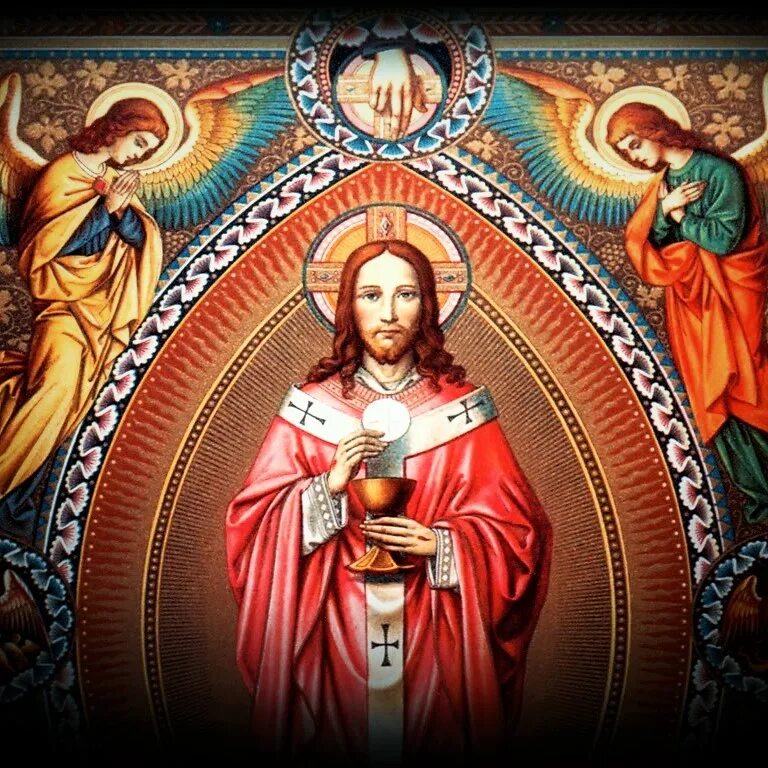 Телом и кровью христа. Corpus Christi праздник. Solemnity of most Holy body and precious Blood of Jesus. Bread and Wine Christ.