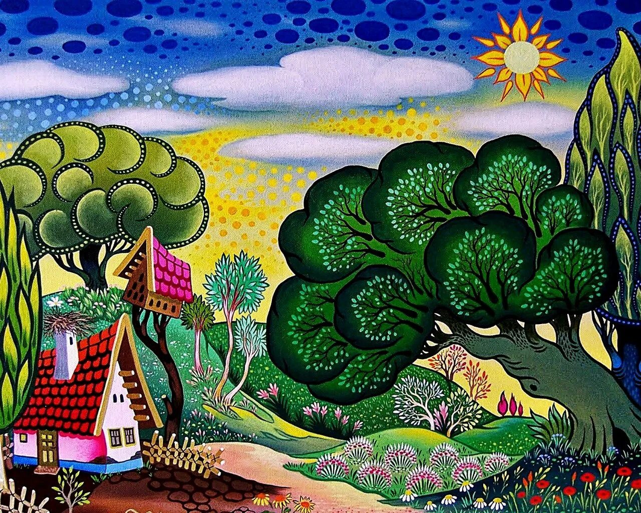 Венгерский художник Ласло Кодай. Сказочные картины Ласло Кодай. Декоративный пейзаж. Сказочное дерево. Чудесная страна 4