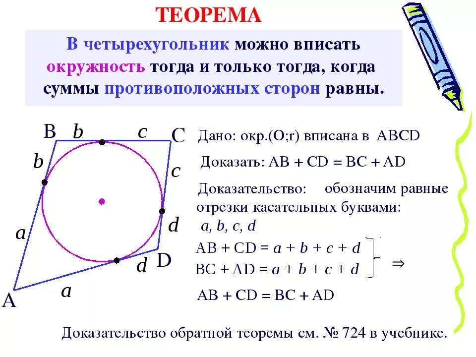 Теорема о вписанном четырехугольнике. Окружность вписанная в четырехугольник доказательство. теорема о вписанном четырехугольнике в окружность. в какой четырёхугольник можно вписать окружность теорема. теорема о вписанном четырехугольнике в окружность доказательство.
