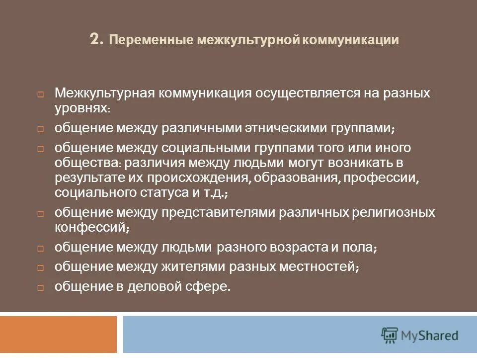 Условие межкультурной коммуникации