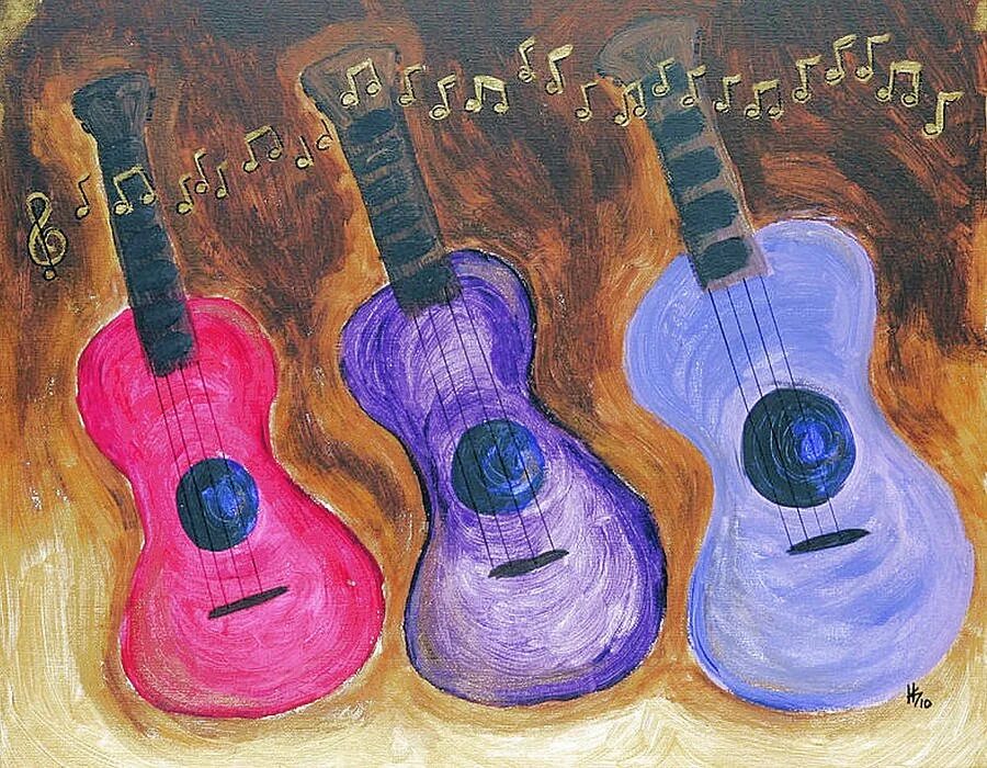 Урок гитары 3. Гитара в живописи. Трио гитар. Рисование гитара в старшей группе. Гитара фломастерами.