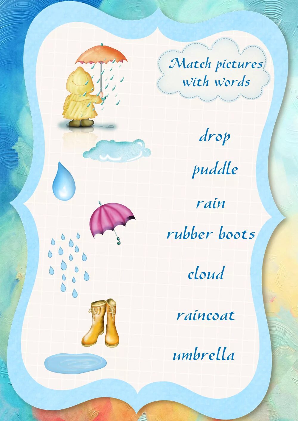 Rain rain exercises. Weather стишки for kids. rain worksheet. rainy worksheets. rainy weather worksheets.