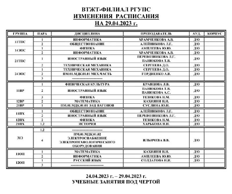 расписание ргупс в г туапсе