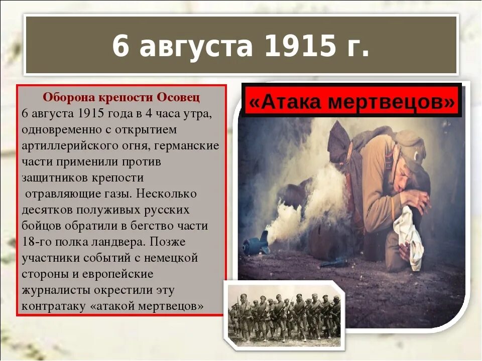 События в истории в августе. Оборона крепости Осовец 1915. Памятные даты.