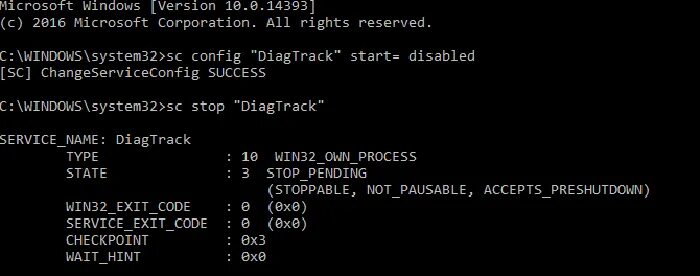 Sc config start disabled. Diagtrack. sc config wuauserv start disabled не является внутренней. sc config ndu start disabled что за команда.