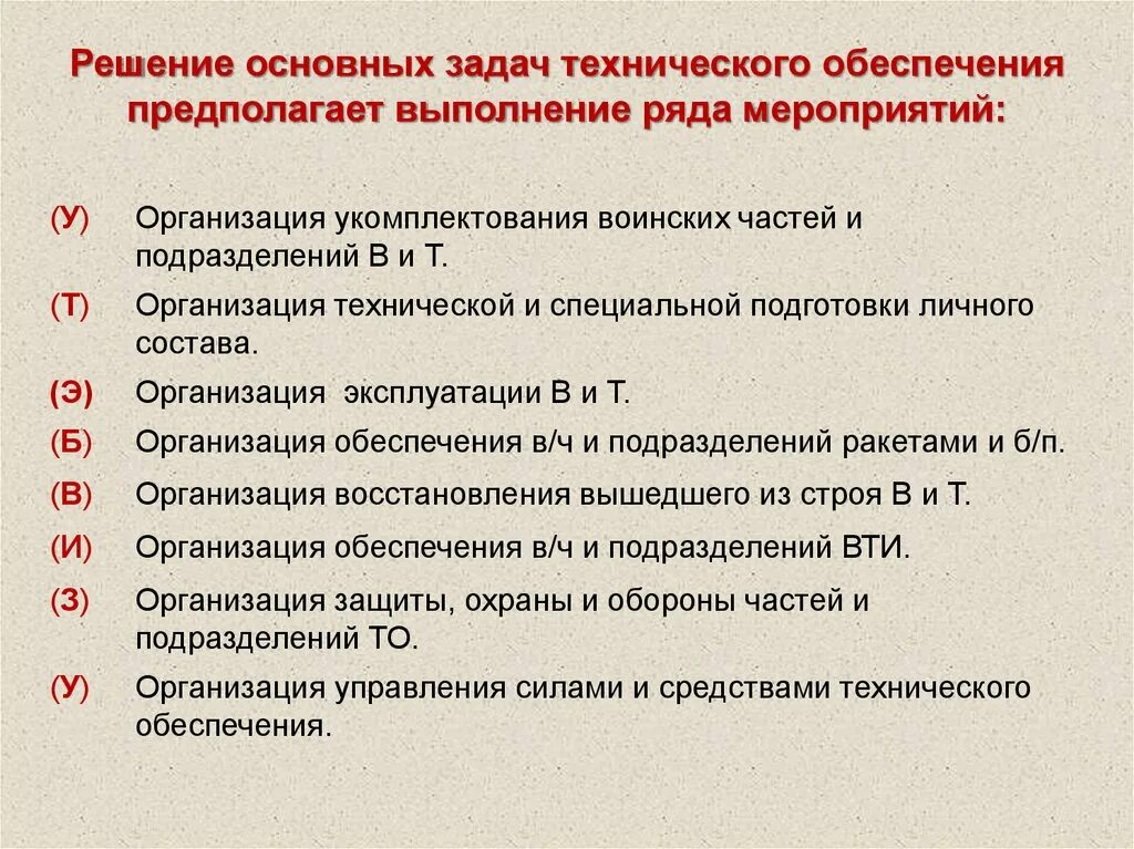 Задачи технического обеспечения. Задача технических мероприятий