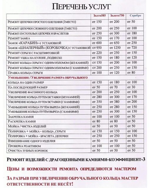 Прайс ремонт одежды 2025