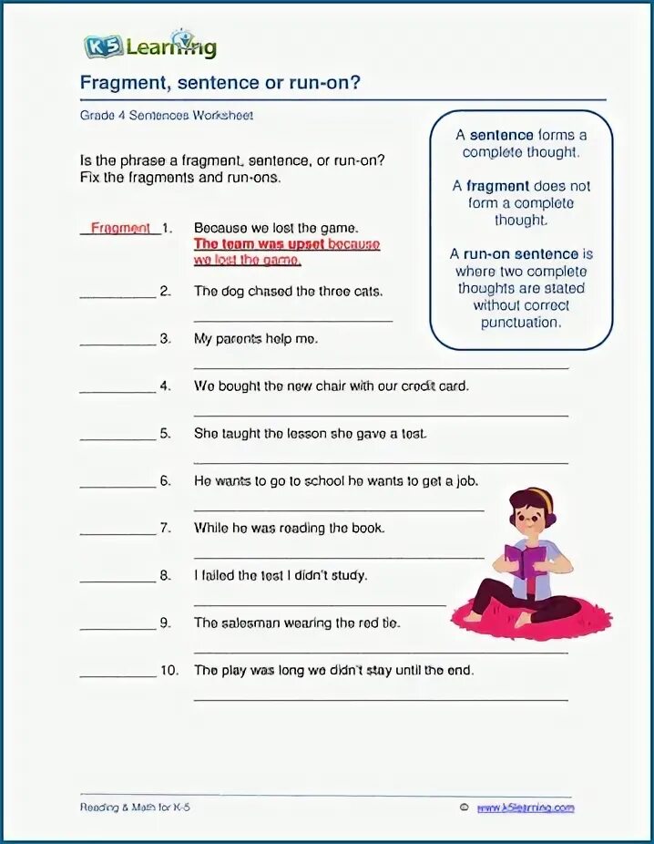 Answer in full sentences. Run-on sentence. Fragments and Run ons Worksheet. Run on sentence examples. Complete the sentences Worksheets.