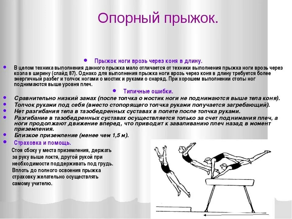 Техника выполнения прыжка ноги врозь. Техника опорного прыжка на гимнастическом козле. Опорный прыжок через козла ноги врозь. Опорный прыжок через козла в длину. Техника выполнения опорного прыжка ноги врозь.