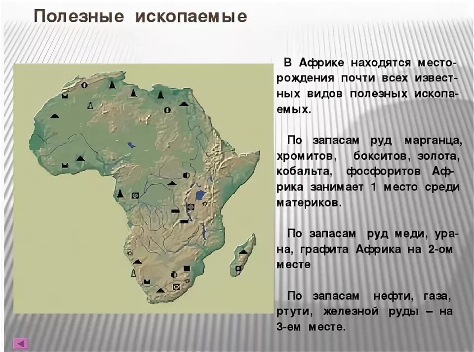 Ископаемые восточной африки. Рельеф и полезные ископаемые Африки 7 класс. Полезные ископаемые Африки 7 класс. Карта полезных ископаемых Африки. Полезные ископаемые Африки на карте.