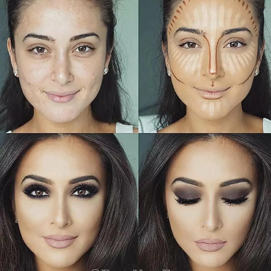 Правильный макияж. Контурирование лица. Скульптурирование лица. Контур лица макияж. Чем делают контуринг