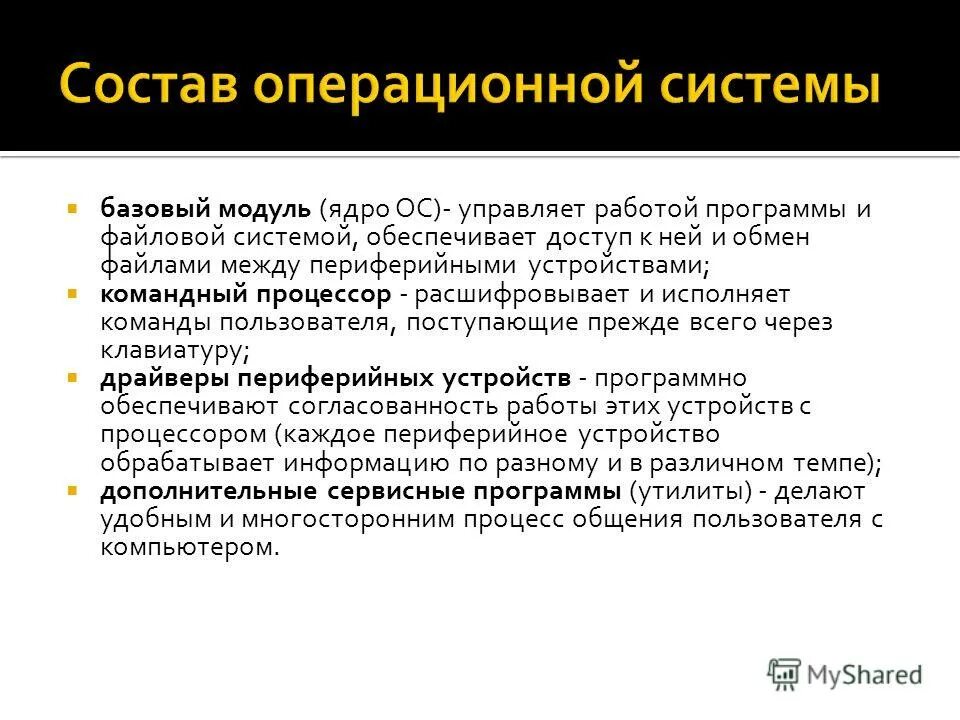 Скопировать ос ос. Состав операционной системы. Составные части ОС. Операционные системы - составные части. Назначение и состав операционной системы.