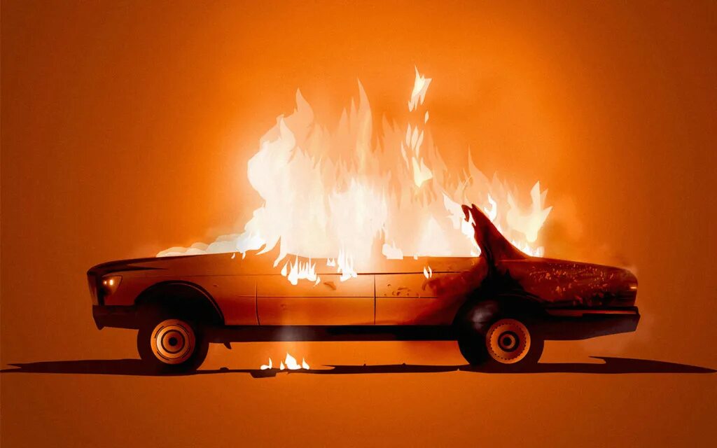 машина горит фон