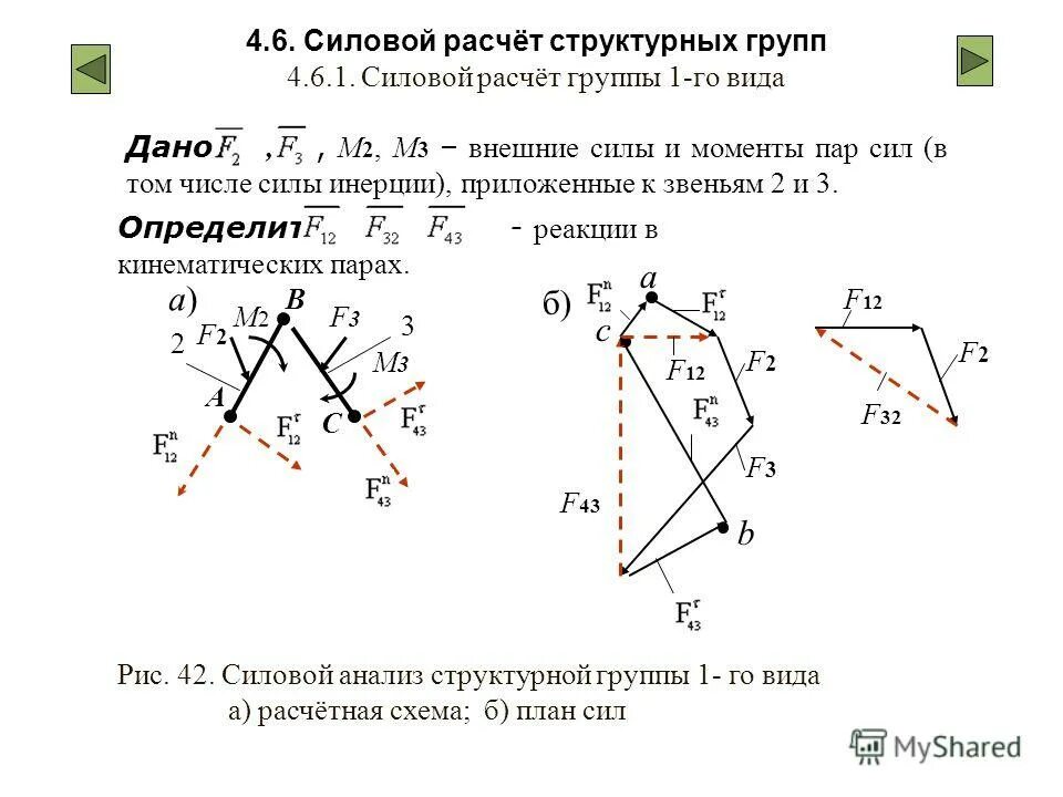 реакции в кинематических парах механизма. поступательная кинематическая пара. учет трения. силы реакций в кинематических парах. определение реакций в кинематических парах.