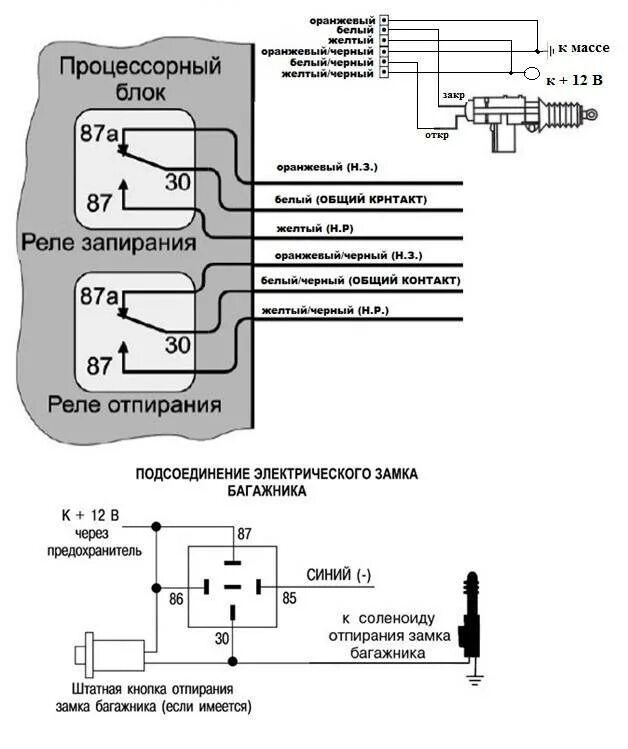 Схема активаторов. Схема подключения центрального замка к сигнализации. Схема соединения центрального замка. Схема подключения электроприводов замков автосигнализации. Схема подключения сигнализации к центральному замку ВАЗ.