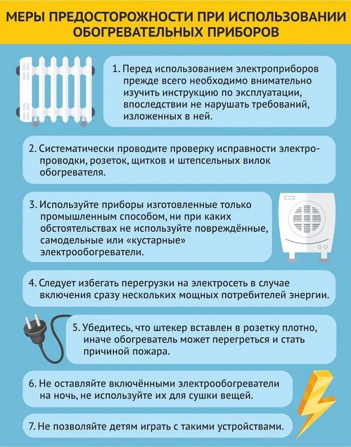 Почему в инструкции запрещается накрывать обогреватель. Меры предосторожности при использовании обогревательных приборов. Меры предосторожности при эксплуатации электроприборов. Памятка обогреватели. Правила эксплуатации обогревательных приборов:.