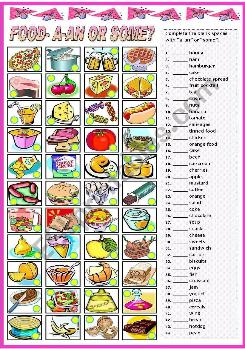 Упражнения any some a an 5. Some a an упражнения. A an some задания. Задания на a an some food. Food 3 класс Worksheets.