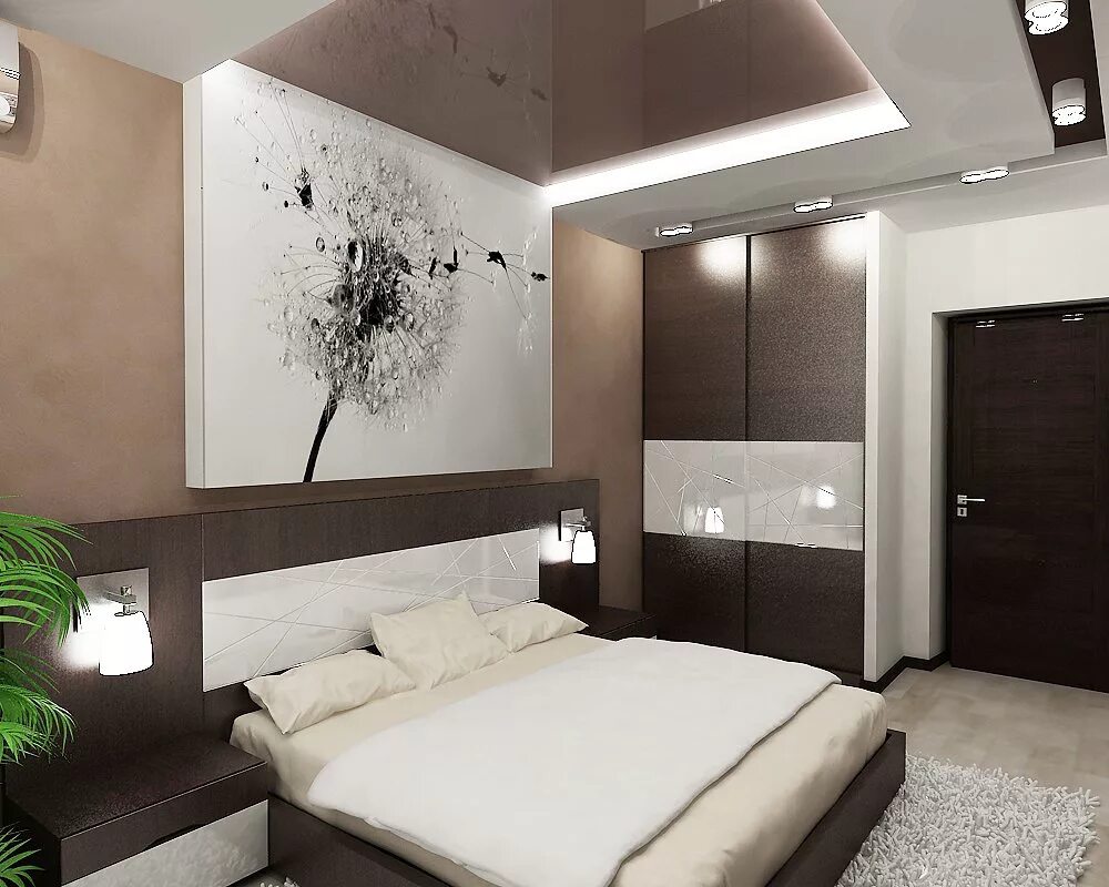 Интерьер спальни. Дизайнерская спальня. Современный интерьер спальни. Маленькая спальня в современном стиле.