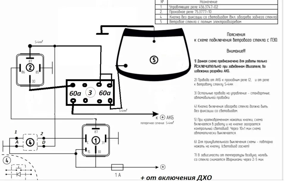 Обогрев лобового стекла схема