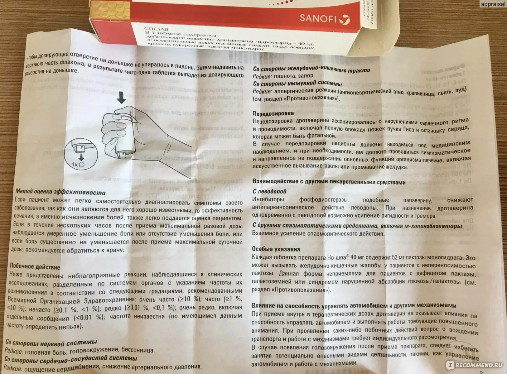 Передозировка ношпой симптомы