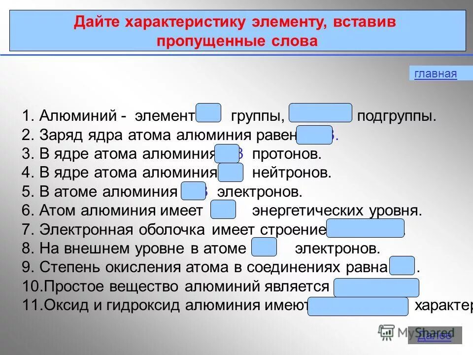 Дайте характеристику элемента алюминия