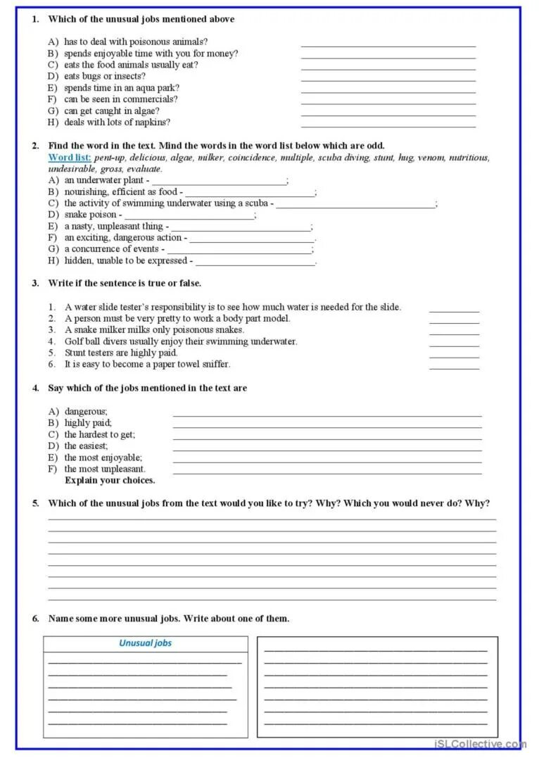 Text about jobs. Unusual jobs worksheets. jobs worksheets. jobs reading worksheets. jobs and work worksheet.