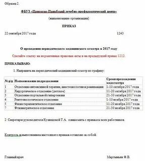 Проект приказа по медосмотрам