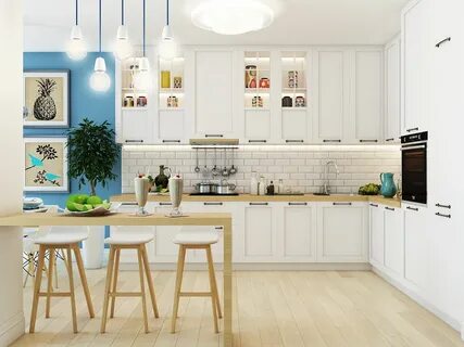 Белая кухня с деревом обои
