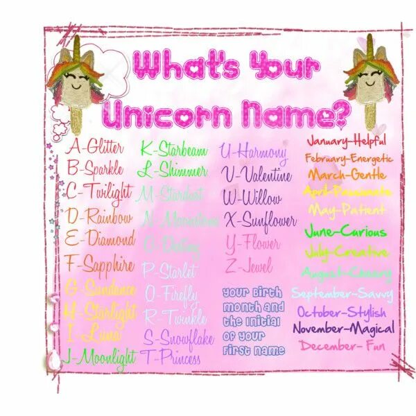 Unicorn name. Клички для единорогов. имя для единорога девочки. имена для единорогов девочек на русском языке. kawaii names.