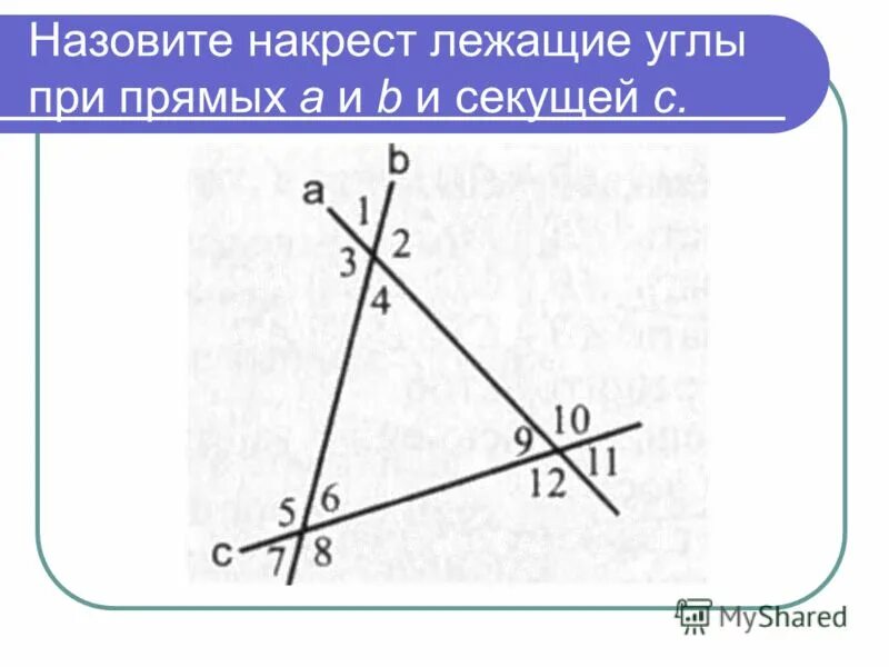 Изобразите накрест лежащие углы