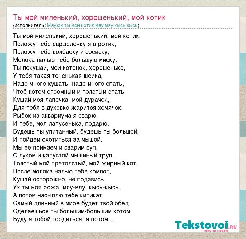 Не нужно больше слов песня. Песня ты мой миленький хорошенький мой котик. Песня котик. Ты хорошенький мой котик текст миленький хорошенький. Текст песни котик.