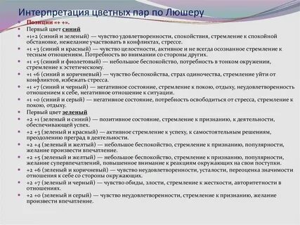 Описание люшера